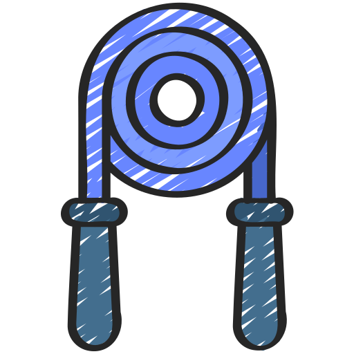 a thick blue jump rope coiled up